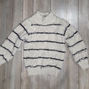 Cozy Striped Girls Sweater - Cream and Black 3T